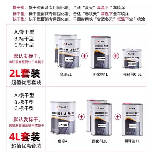 汽车油漆2K白漆成品漆纯黑纯白漆镜面漆金属漆烤漆色涂料车漆亮光