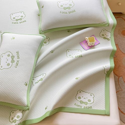 卡通可爱冰豆豆夏凉席三件套学生宿舍空调软席凉感席子双人可机洗