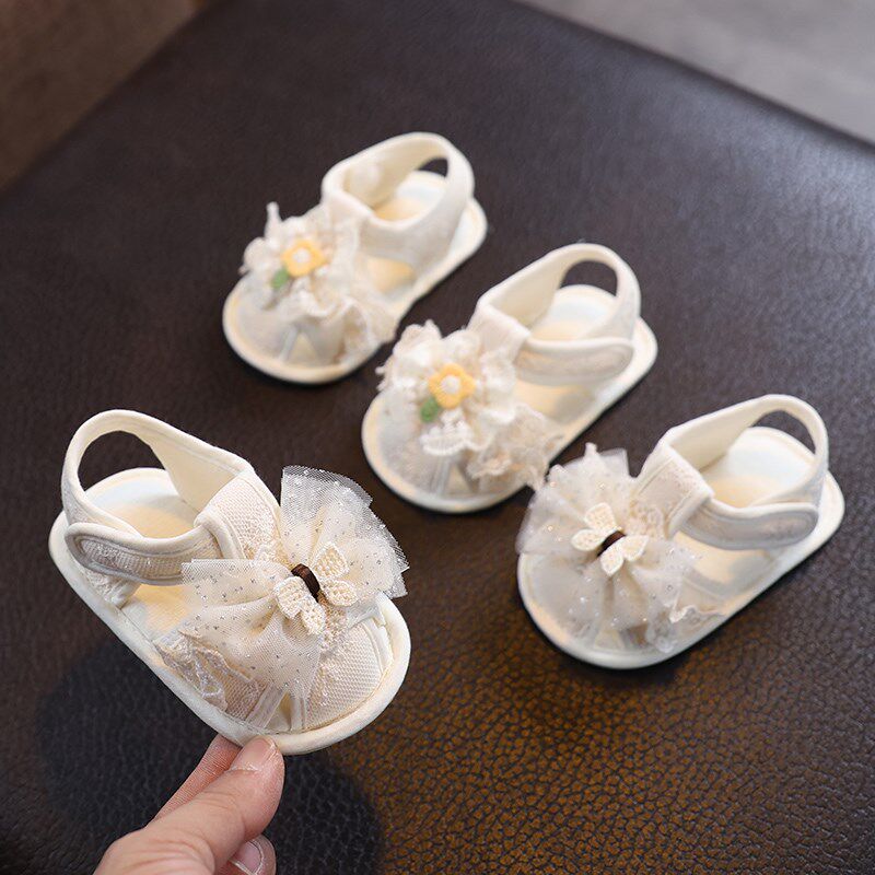 婴儿鞋子夏季包头凉鞋新款软底女宝宝鞋蕾丝公主风6-8-12个月防滑