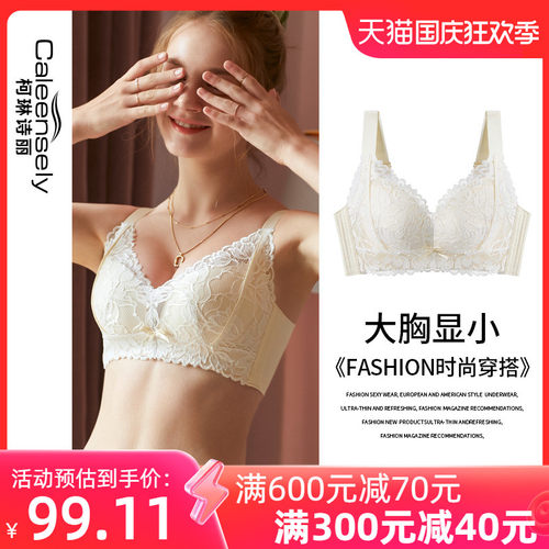 女士聚拢大胸显小文胸收副乳薄款无钢圈防下垂大尺码胖mm全罩杯内