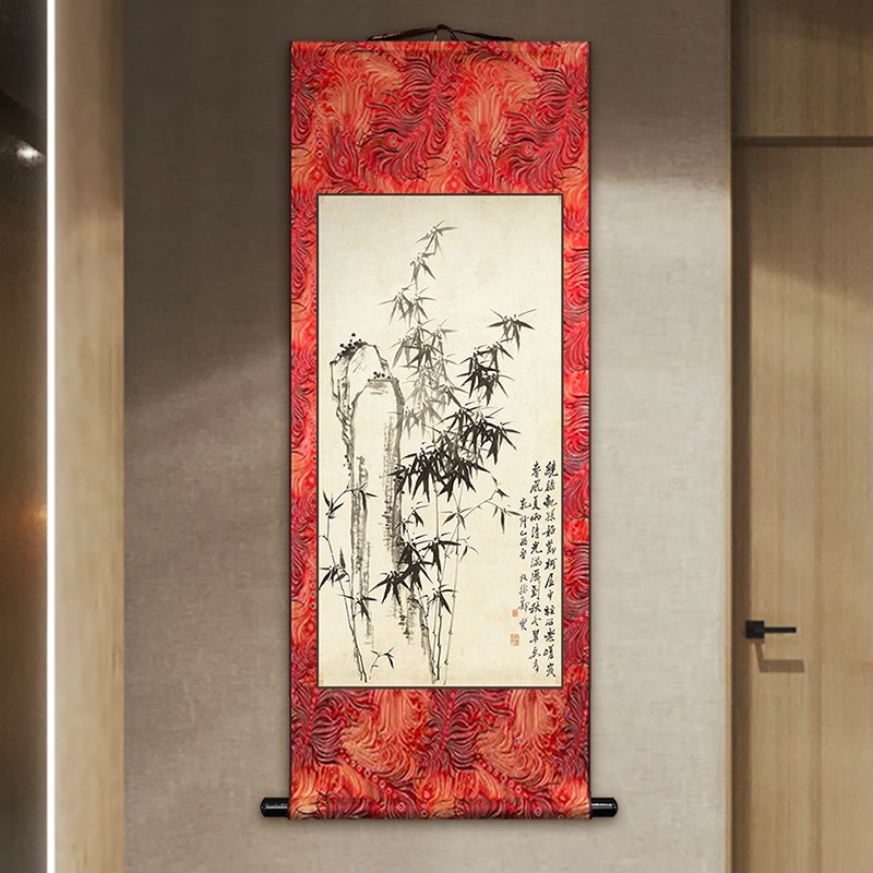 郑板桥字画卷轴挂画新中式水墨竹子玄关装饰画书房客餐厅墙壁画