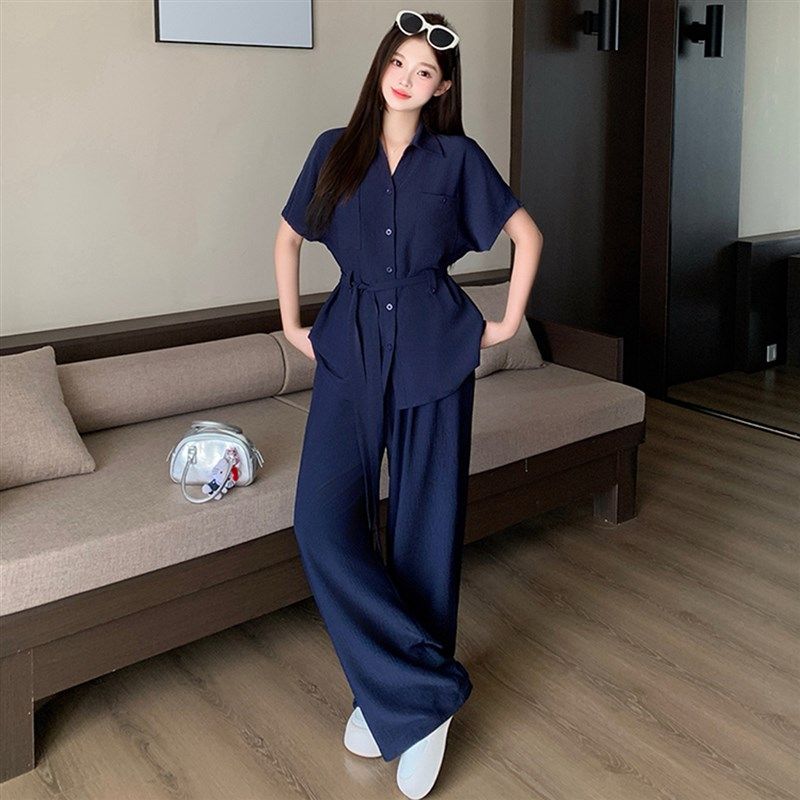 时髦洋气优雅慵懒风套装女夏微胖mm大码气质绑带衬衫阔腿裤两件套,女装/女士精品,大码套装,淘宝优惠券,粉丝福利购,淘宝优惠卷