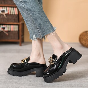 包头半拖鞋 春夏季 女外穿大码 鞋 厚底粗跟高跟鞋 女2024年新款