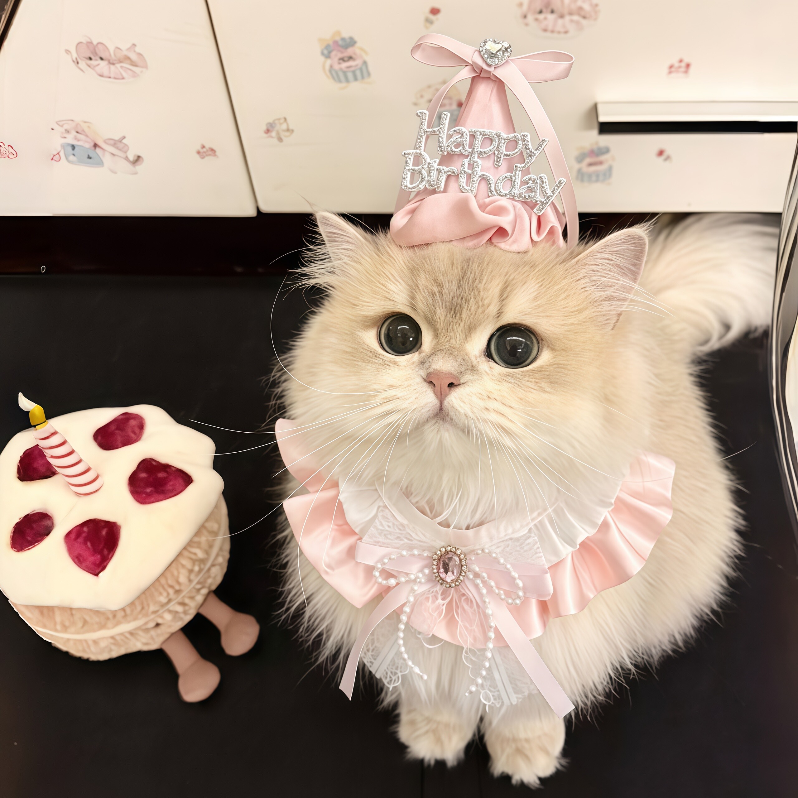 猫咪公主风生日套装中小型宠物狗狗生日装扮围兜帽子拍照装饰道具