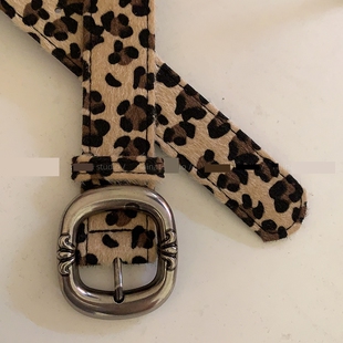 明星款!豹纹皮带海马毛皮革潮酷克罗金属扣男女通用腰带小众裤带
