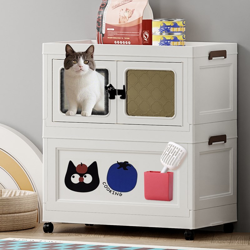 一体柜防漏砂双层猫厕所猫砂盆超特加大号型置物架走廊半全封闭式