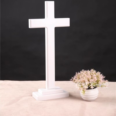 白色实木十字架摆件  大型大号木质十字架  放桌面 居家装饰