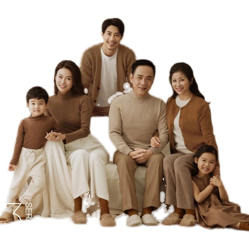 全家福服装家庭装影楼样片主题摄影一家六口拍照咖啡色毛衣亲子装