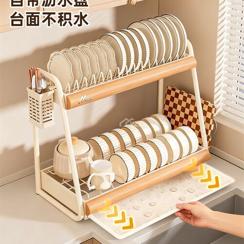 原木风碗架置物架厨房碗碟架x收纳架沥水架碗架放碗盘架碗筷收纳