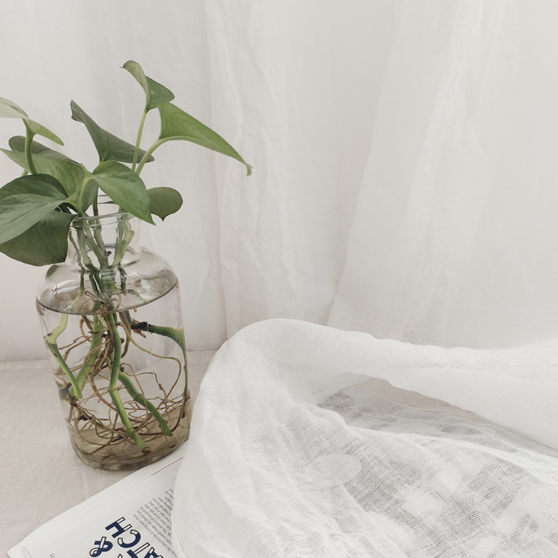 厨房短帘半帘门帘遮阳纱帘窗帘遮挡帘窗户魔术贴免打孔纱飘窗遮光