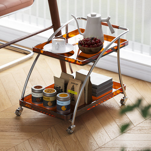 亚克力中古小推车沙发边几角几可移动F客厅茶几小户型床头柜置物