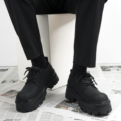 厚底增高鞋子德比鞋男款新款哑光高级感男士休闲黑色英伦风小皮鞋