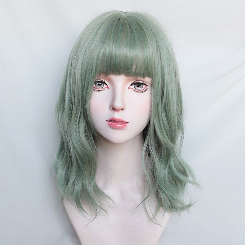 假发女长发奶绿色lolita挂耳染水波纹短卷发全头套网红气质锁骨发,美发护发/假发,日常整顶假发,淘宝优惠券,粉丝福利购,淘宝优惠卷