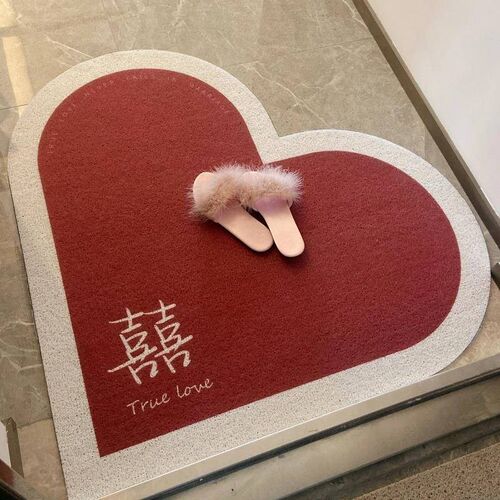 结婚红色爱心入户门n地垫婚庆家用喜字地毯玄关卧室丝圈装饰脚垫