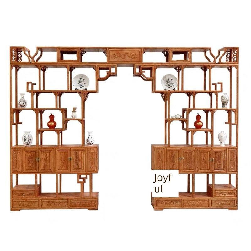 实木伸缩月洞门博古架新中式客厅门隔断背景墙月亮拱门新款定制