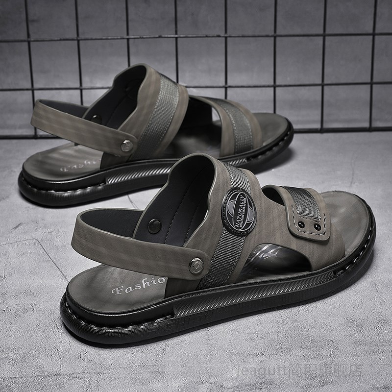 父亲节礼物送爸爸皮凉鞋男夏季外穿开车运动软底防滑耐磨沙滩拖鞋