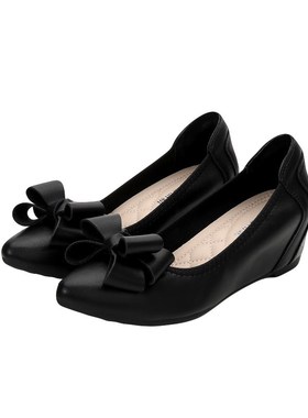 浅口平底鞋尖g头2024秋季新款黑色淑女豆豆鞋中跟小码女鞋坡跟单