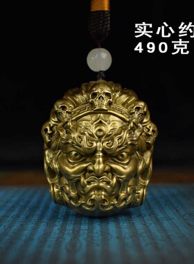 全铜实心大黑天财神随身r手把件佛头手球文玩把件工艺品玛哈嘎拉
