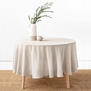 100%亚麻面料高档餐桌布会w议室台布纯色大尺寸茶几布圆形桌布定