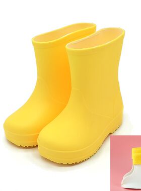 无logo纯黄色儿童雨靴s女幼儿园宝宝跳舞防滑中小孩加绒保暖水鞋