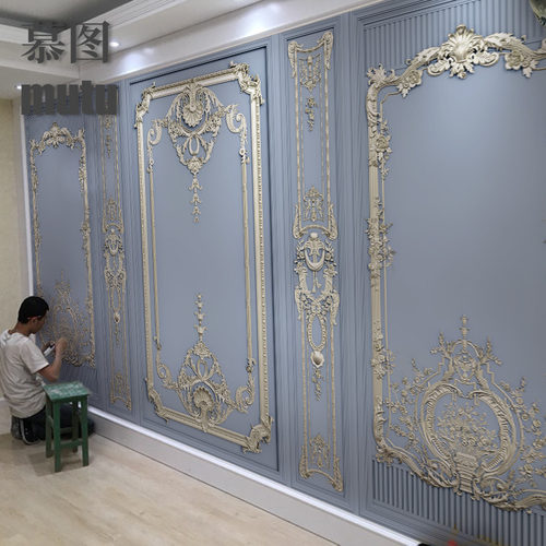8D欧式仿石膏线电视背景墙壁纸A沙发墙纸卧室床头方框墙布全屋定