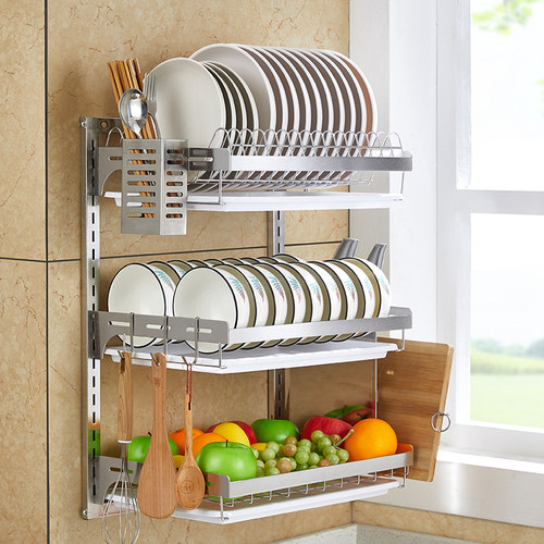 碗架沥水架304不锈钢碗碟架壁挂免打孔碗柜N收纳柜厨房墙壁置物架