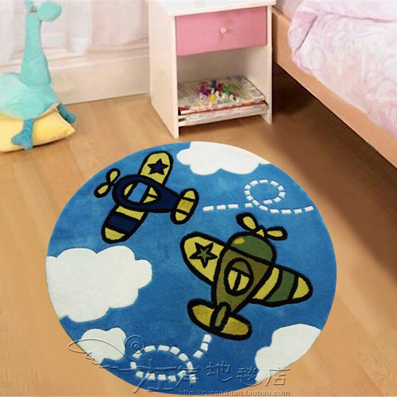 蓝色幼儿园卡通儿童圆形地毯客厅卧室玄关电脑椅吊篮手工腈纶地毯,居家布艺,地毯,淘宝优惠券,粉丝福利购,淘宝优惠卷