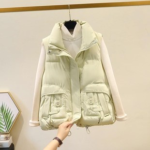 羽绒棉马夹女中式新款2024秋冬季短款坎肩洋气宽松小个子香风马甲