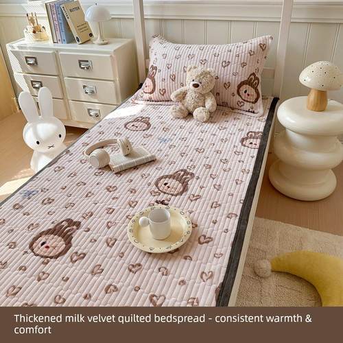 冬季牛奶绒夹棉床盖榻榻米炕盖加厚法兰绒床单家用学生宿舍床垫褥