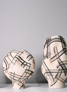 器现代简约陶瓷花瓶创意手绘规不饰则凹凸插花花T20101室内装品摆