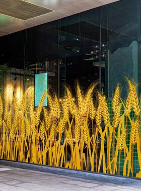 底贴商场餐饮谷物秋季丰收氛贴围布置金黄色麦穗纹玻璃1087纸静电