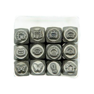 12件套3毫米狗萌猫12PC图案宠蝴蝶情钢首印金银饰錾刻工侣具花錾