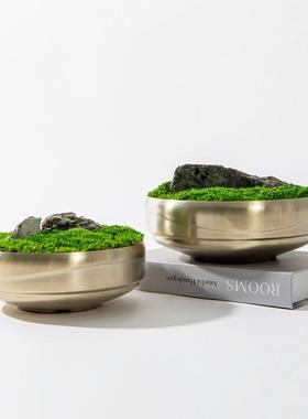 新中式HY1925轻奢青盆景售楼处洽苔谈桌茶室茶禅意植绿台花艺装饰