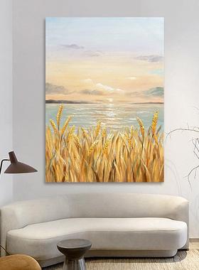 手绘油画金厅QWE-2302色麦酒田客玄关装饰画海景挂画店走廊客大幅