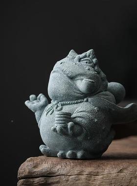 砂石茶宠金蟾摆件掐指算鱼缸GYY造意景祥瑞蛤青蟆装饰一创茶盘配
