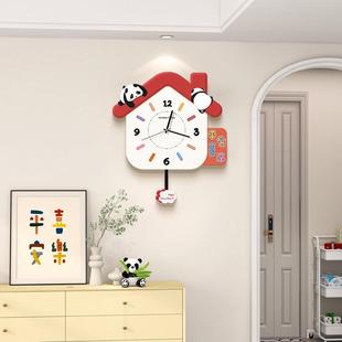 客厅餐厅用高颜值家静2音 DE熊猫爱钟表画挂钟可025新款 暖居YW