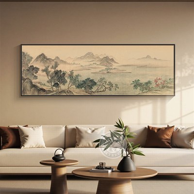 千里江山图挂画宋氏美学客厅沙发背景墙装饰画办公室背有靠山墙画