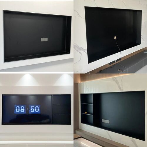 现货85寸不锈钢电m视壁龛镶嵌入式背景墙装饰75寸金属边框展示书