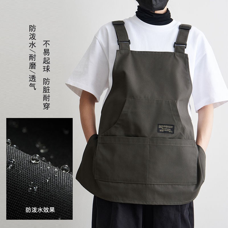 帆布家用厨房防泼水围裙男女咖啡店理发师餐饮工作服书店定制印字