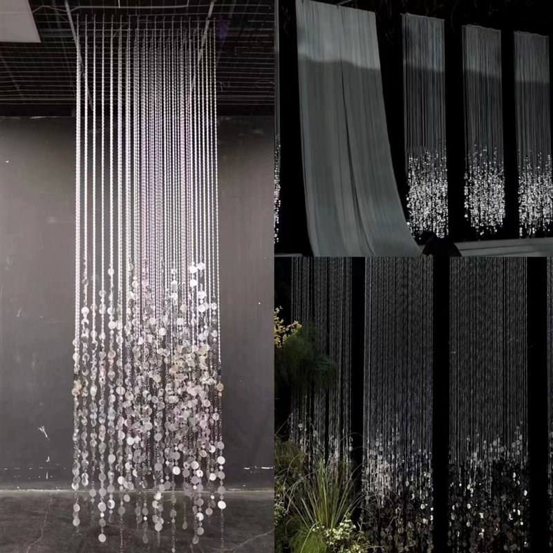新品亚克力水晶珠帘银色亮片挂件婚庆酒店宴会厅园片吊顶珠链布置