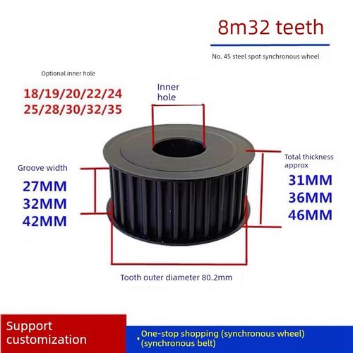 45号钢 同步带轮 8M 32齿 槽宽/27/32/42 两面平同步轮精加工现货