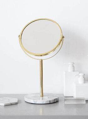 北欧金色大理石底座创意化妆镜双面镜卧室装饰家用桌面梳妆镜台式