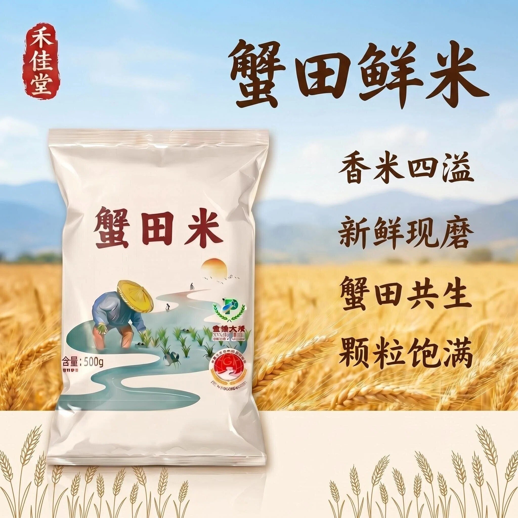 禾佳堂蟹田米1斤袋装新米颗粒饱满新鲜现磨大米