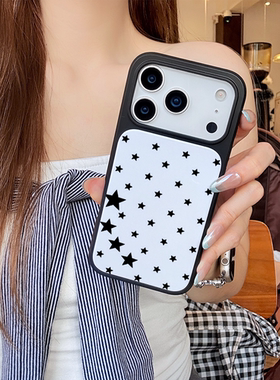 简约黑白星星ins风亚克力黑色新款苹果17/16/15手机壳17promax+i16 plus14黑壳13磁吸12防摔新年马年保护套