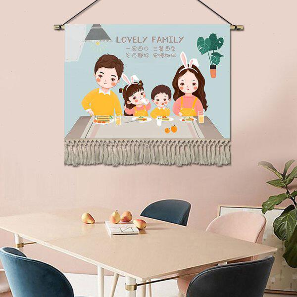 简约卡通人物挂毯布艺幸福一家挂画卧室客厅装饰画儿童房书房壁画