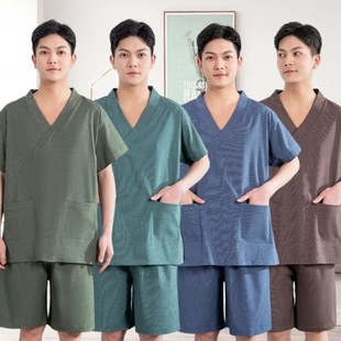 汗蒸服高档苎麻面料特大码桑拿浴服男客人服足疗足浴店洗浴服