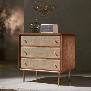 北欧实木三四五斗柜简约现代储物柜卧室多功能床头柜藤编收纳柜子
