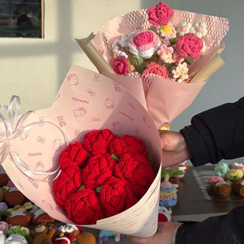 di品y手工编织情人节毛花束铃兰郁金香玫AL954523瑰钩成闺线蜜针