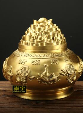 小铜聚宝盆摆件开盖开五财神聚宝盆路大号家居客厅店铺FKL业礼品