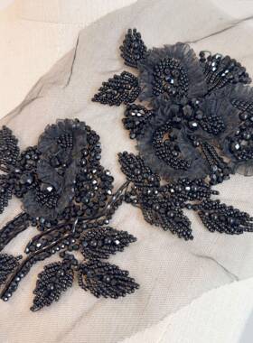 A137小绣众黑色手工刺水A137辅钻贴花工玻璃钻饰品礼服婚纱舞服重
